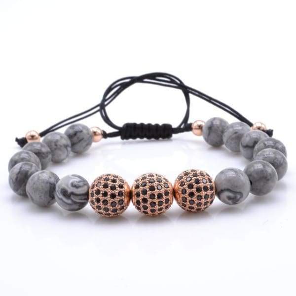 Bracelet En Pierre Grise Naturelle Avec Breloques En Zircone