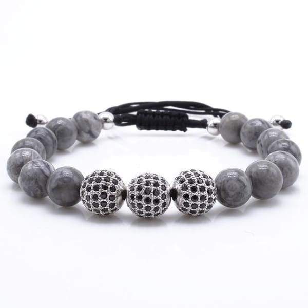 Bracelet En Pierre Grise Naturelle Avec Breloques En Zircone