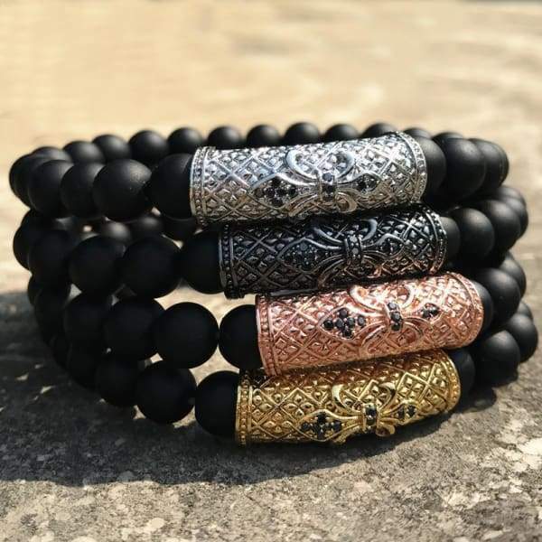 Nouveau Bracelet À Breloques Avec Pierres Noires