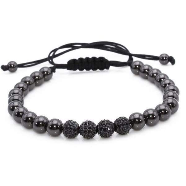 Bracelet Noir Pavé Avec Boules Cz