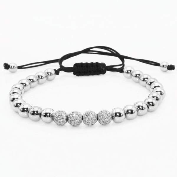 Bracelet Noir Pavé Avec Boules Cz