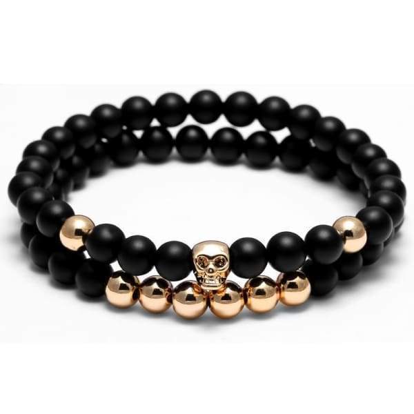 Bracelets De Perles De Tête De Mort Avec Pierre Naturelle