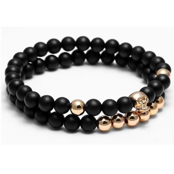 Bracelets De Perles De Tête De Mort Avec Pierre Naturelle