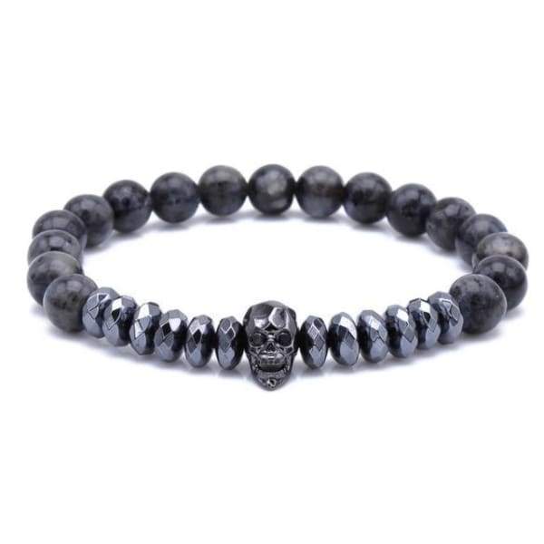 Bracelet Crâne Avec Perles Coupées En Hématite