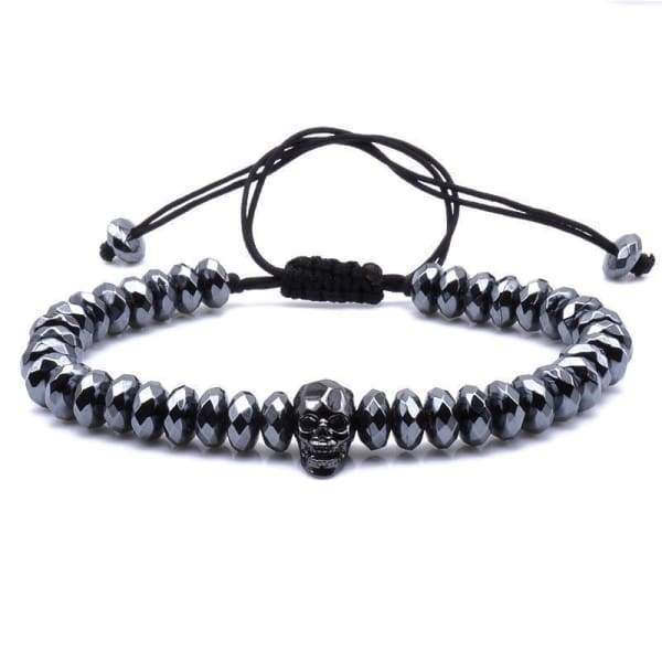 Bracelet Crâne Avec Perles Coupées En Hématite