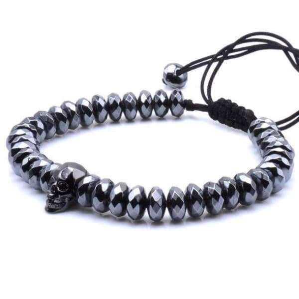Bracelet Crâne Avec Perles Coupées En Hématite