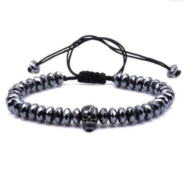 Bracelet Crâne Avec Perles Coupées En Hématite