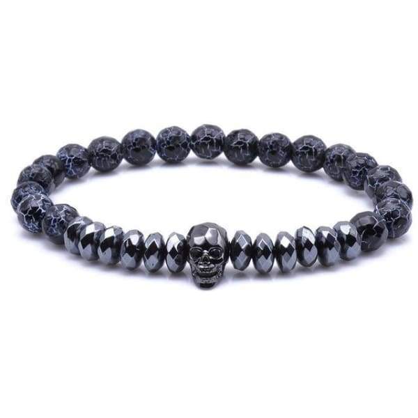 Bracelet Crâne Avec Perles Coupées En Hématite