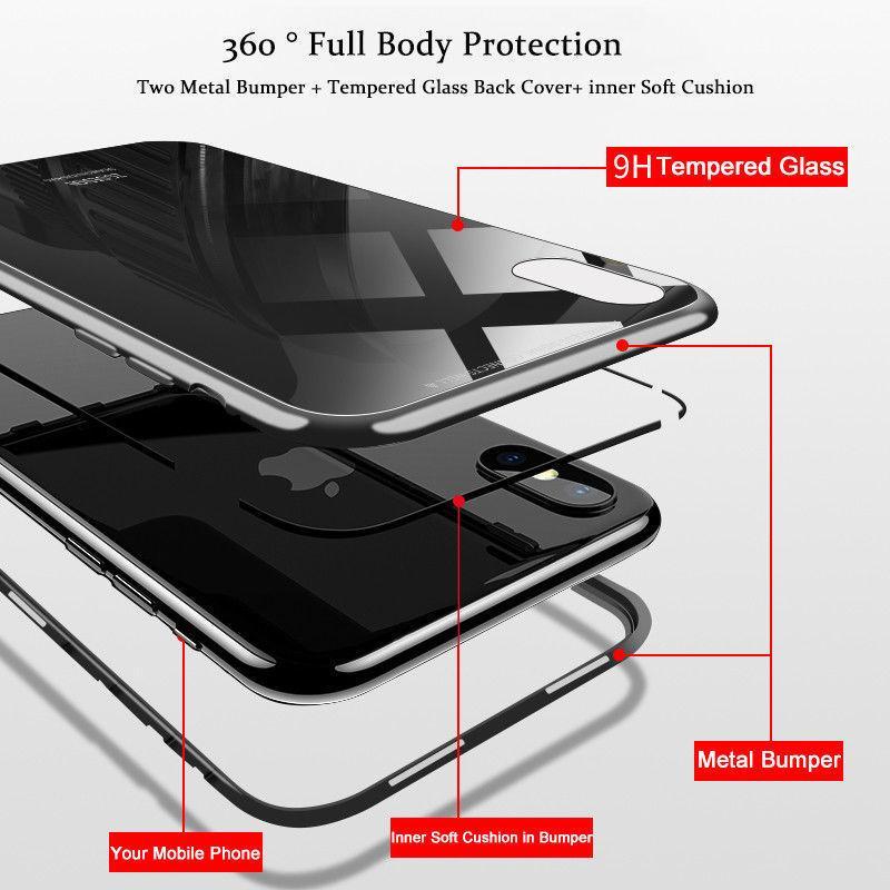 Étui De Protection Arrière En Verre Trempé Avec Cadre En Métal Magnétique Pour Iphone