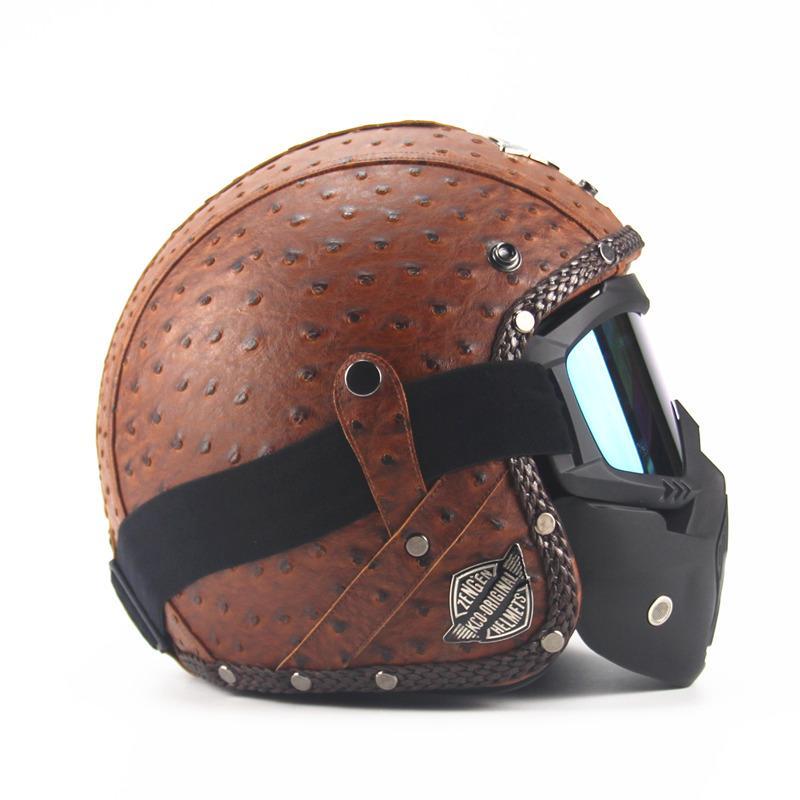 Casque De Moto En Cuir 3/4 Avec Casque De Vélo En Cuir Style Vintage Avec Visage Sans Visage Avec/Sans Lunettes