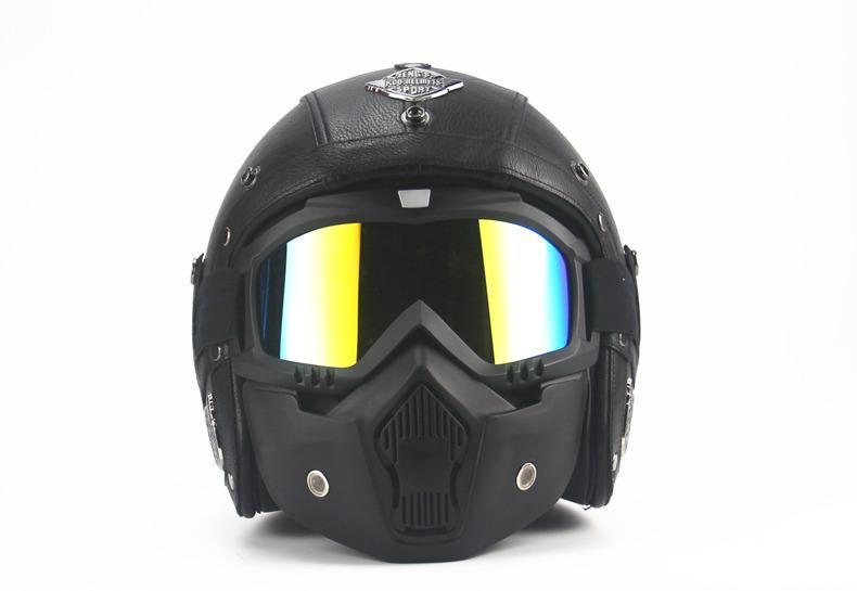 Casque De Moto En Cuir 3/4 Avec Casque De Vélo En Cuir Style Vintage Avec Visage Sans Visage Avec/Sans Lunettes
