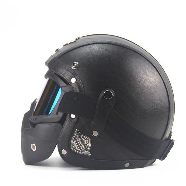 Casque De Moto En Cuir 3/4 Avec Casque De Vélo En Cuir Style Vintage Avec Visage Sans Visage Avec/Sans Lunettes