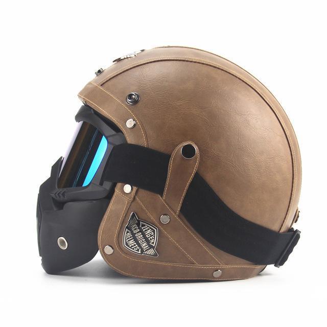 Casque De Moto En Cuir 3/4 Avec Casque De Vélo En Cuir Style Vintage Avec Visage Sans Visage Avec/Sans Lunettes