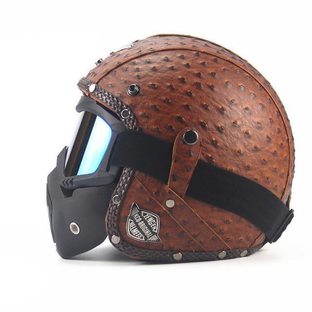 Casque De Moto En Cuir 3/4 Avec Casque De Vélo En Cuir Style Vintage Avec Visage Sans Visage Avec/Sans Lunettes