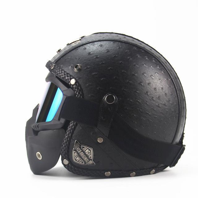 Casque De Moto En Cuir 3/4 Avec Casque De Vélo En Cuir Style Vintage Avec Visage Sans Visage Avec/Sans Lunettes