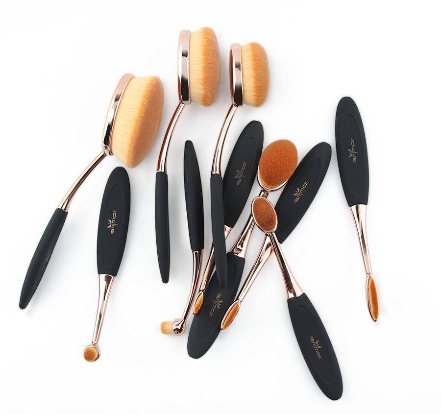 Pinceau Maquillage Ovale Professionnel 10Pcs Or Rose