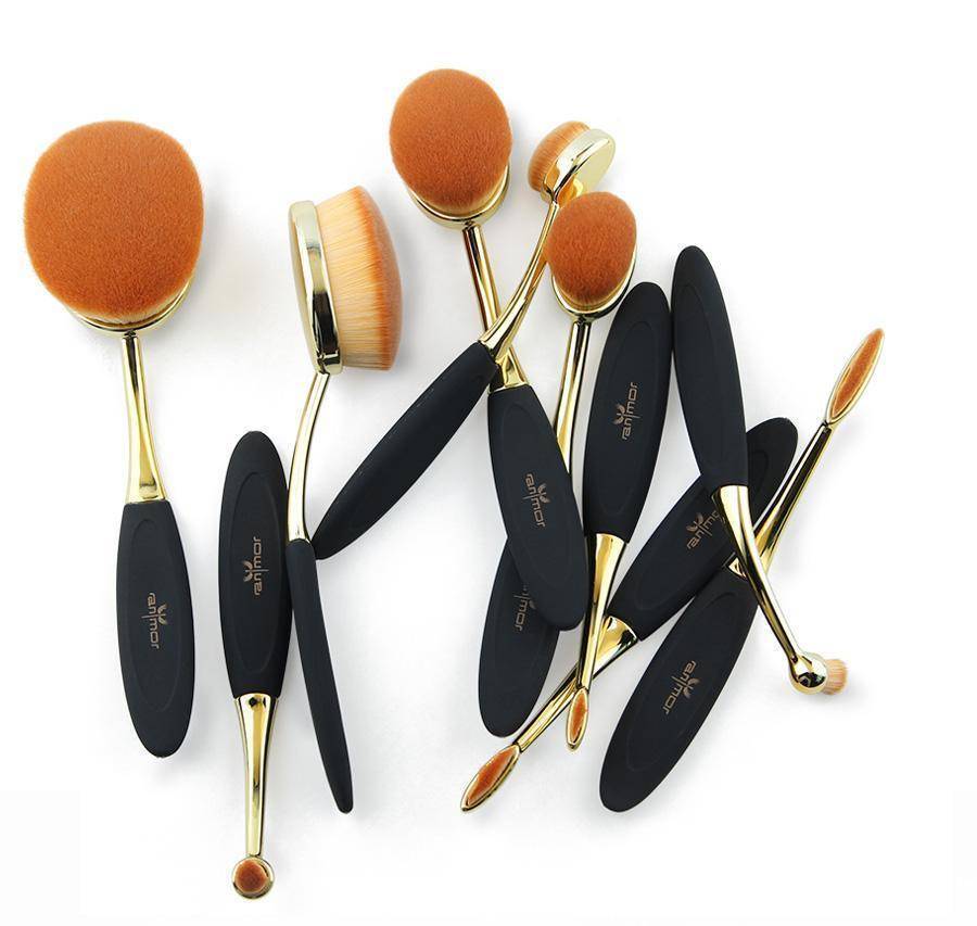 Pinceau Maquillage Ovale Professionnel 10Pcs Or Rose