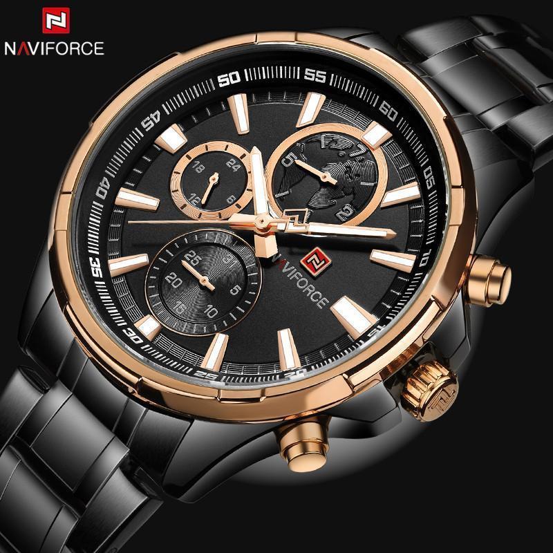Montre De Luxe Pour Homme, Chronographe En Acier Noir Et Quartz