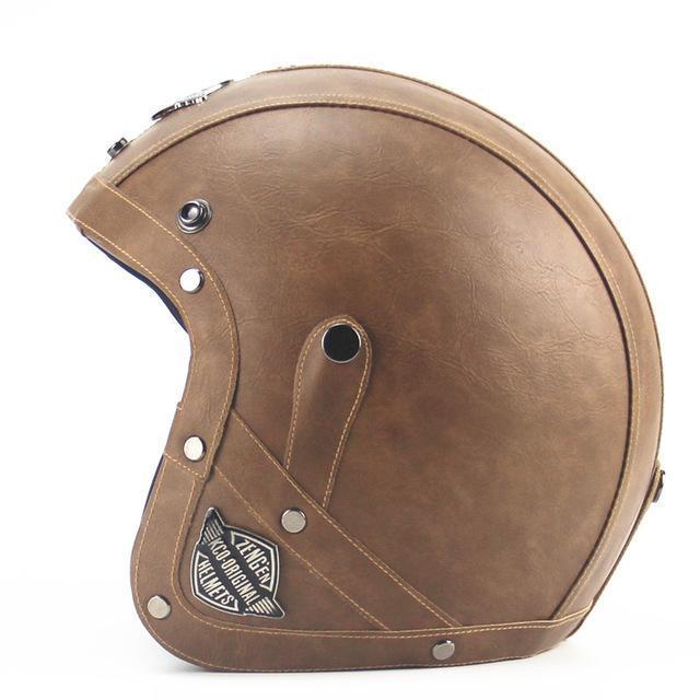 Casque De Moto En Cuir 3/4 Avec Casque De Vélo En Cuir Style Vintage Avec Visage Sans Visage Avec/Sans Lunettes