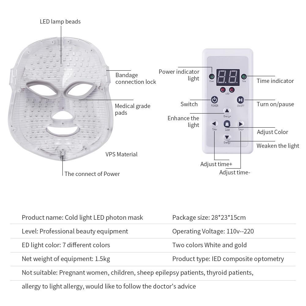 Masque Pour Le Visage À 7 Couleurs Thérapie À La Led-Anti-Âge-Rajeunissement Des Soins De La Peau