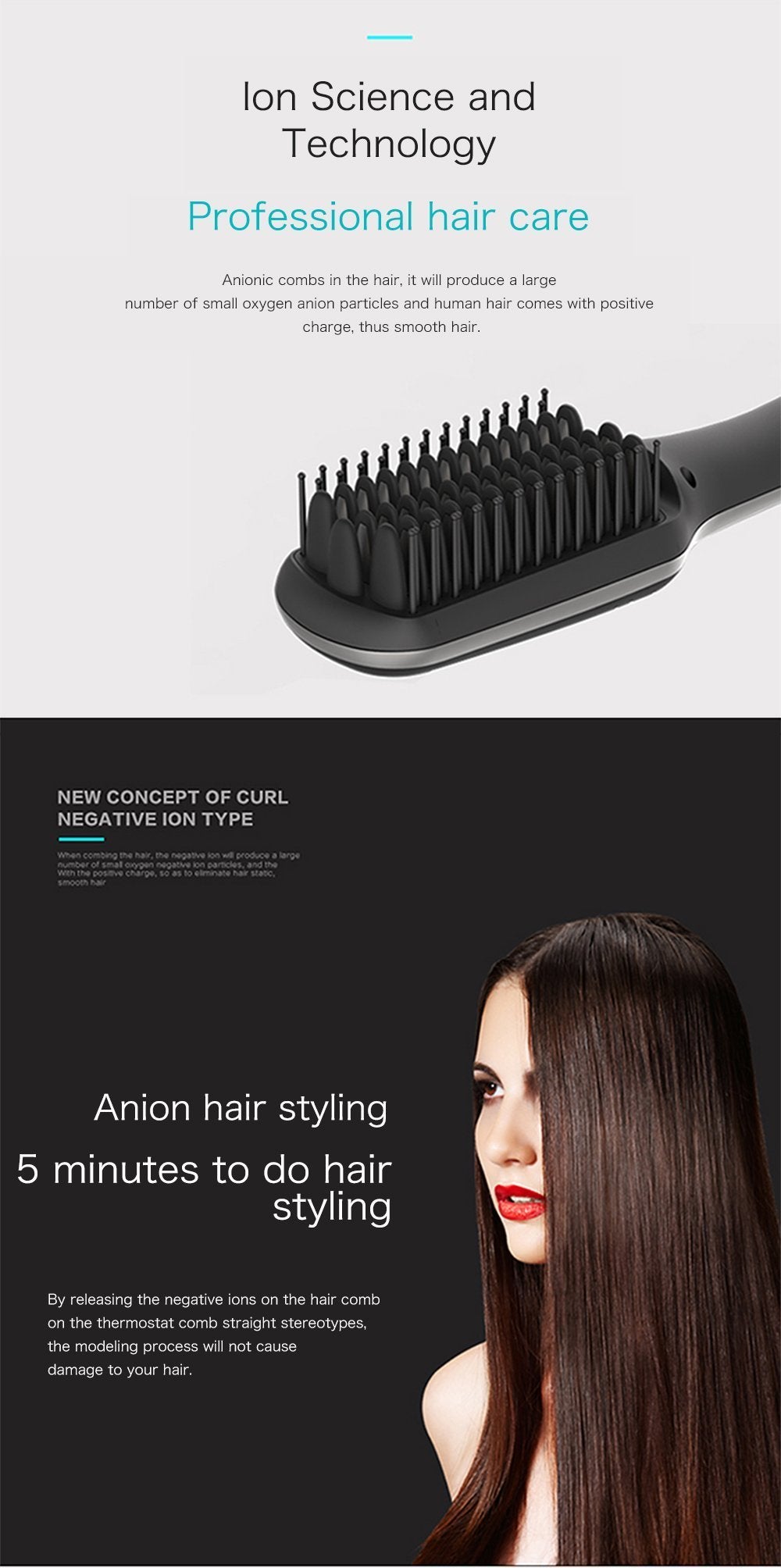 Brosse De Défrisage Professionnelle Pour Tous Les Types De Cheveux-Brosse De Défrisage Ionique