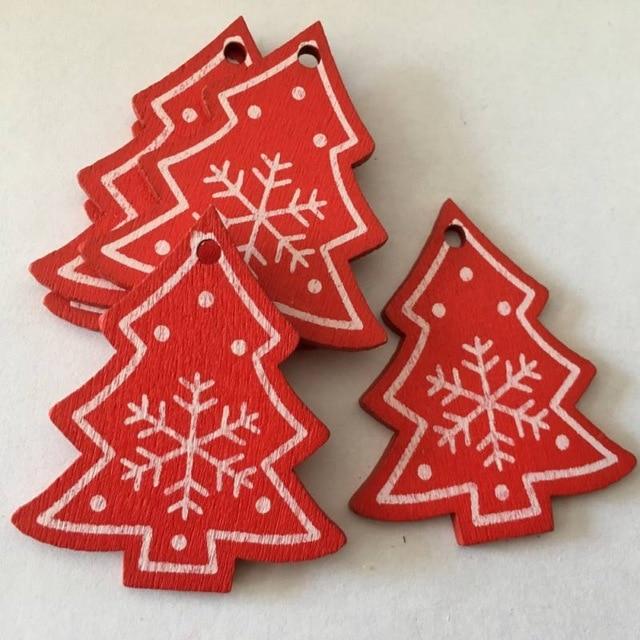 10Pcs/Set Suspendu En Bois Ornement D'Arbre De Noël Rouge Blanc