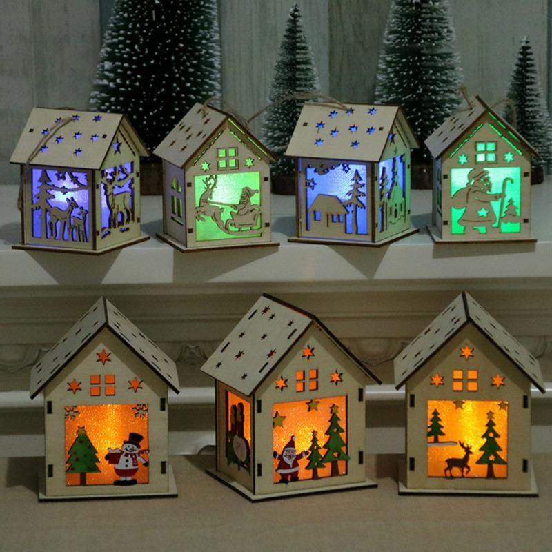 Festival Led Light Wood House Décorations D'Arbres De Noël