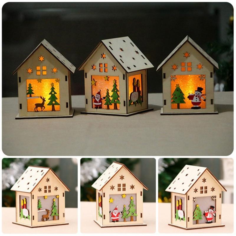 Festival Led Light Wood House Décorations D'Arbres De Noël