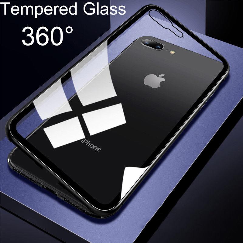 Étui De Protection Arrière En Verre Trempé Avec Cadre En Métal Magnétique Pour Iphone