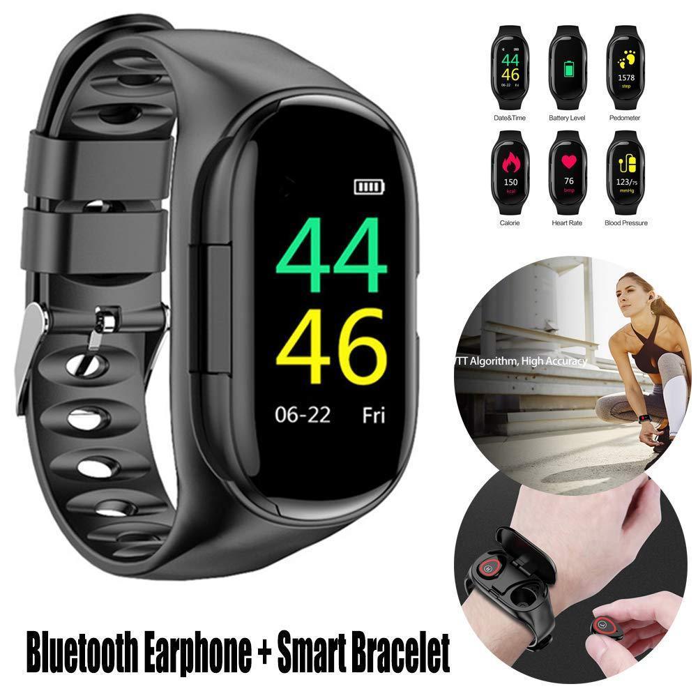 2In1 Montre Smart Watch + Écouteurs Bluetooth Sans Fil Intégrés Fitness Tracker Moniteur De Sommeil De Fréquence Cardiaque De La Santé Avec App Pour Ios Android